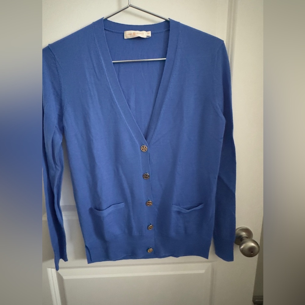Tory Burch Cardigan Sweater.  Size Small. Cornflower Blue.